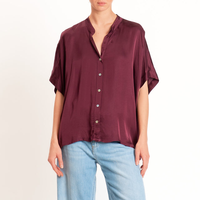 Motel-Camicia collo coreana manica scesa in satin - vino