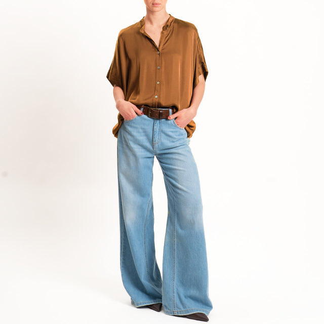 Motel-Camicia collo coreana manica scesa in satin - sigaro