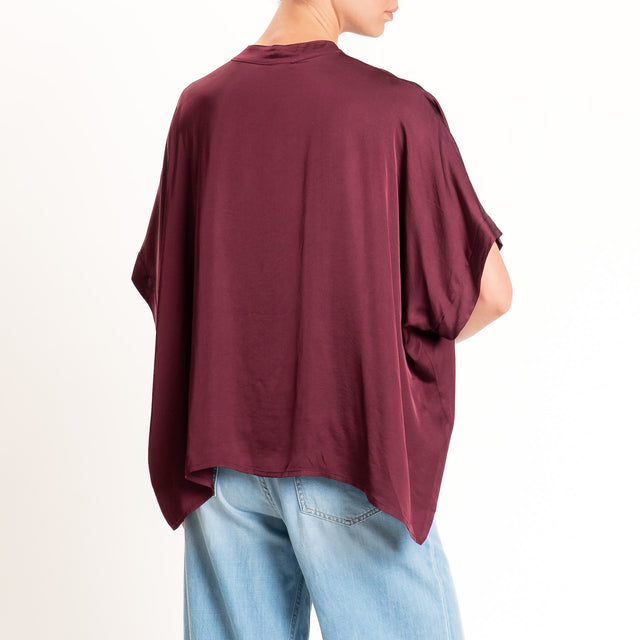 Motel-Camicia collo coreana manica scesa in satin - vino