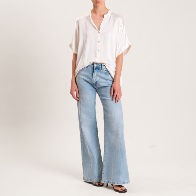 Motel-Camicia satin collo coreana manica scesa - burro