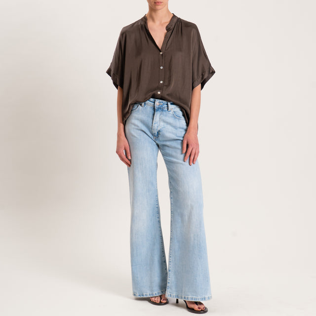 Motel-Camicia satin collo coreana manica scesa - brunette