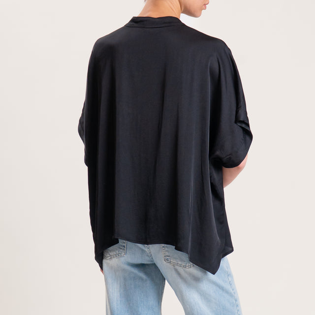 Motel-Camicia satin collo coreana manica scesa - nero
