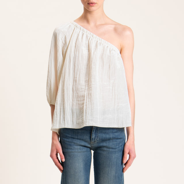 Motel-Blusa monospalla in satin goffrato - panna
