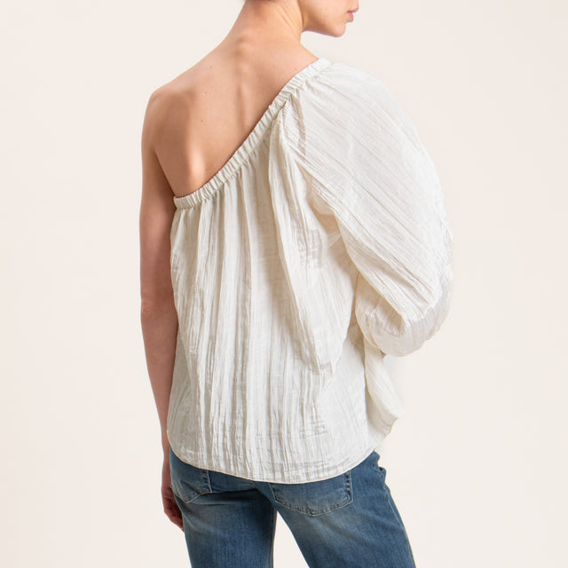 Motel-Blusa monospalla in satin goffrato - panna