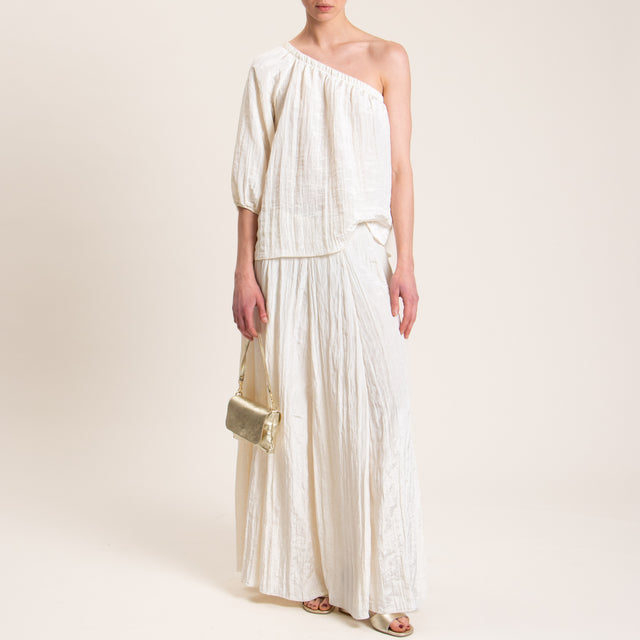 Motel-Blusa monospalla in satin goffrato - panna