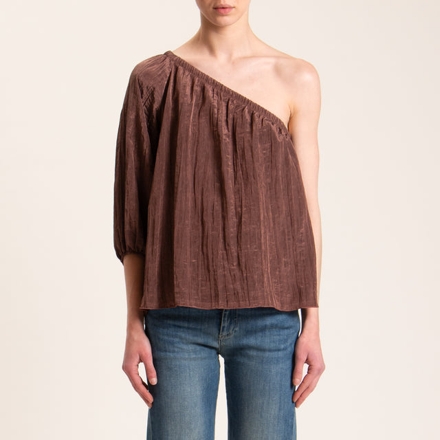 Motel-Blusa monospalla in satin goffrato - moro