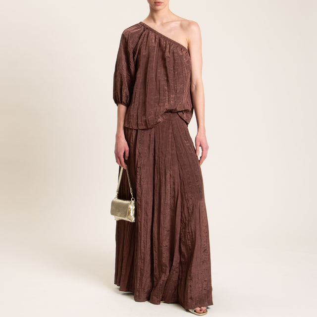 Motel-Blusa monospalla in satin goffrato - moro