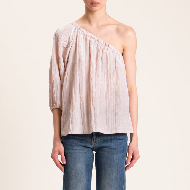 Motel-Blusa monospalla in satin goffrato - rosa