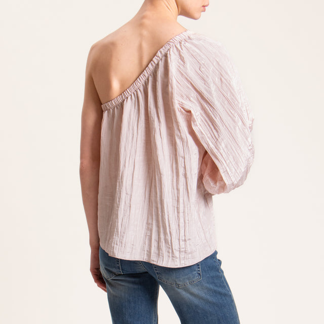 Motel-Blusa monospalla in satin goffrato - rosa