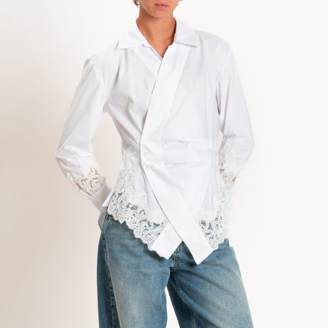 Motel-Camicia chiusura asimmetrica con pizzo - Bianco