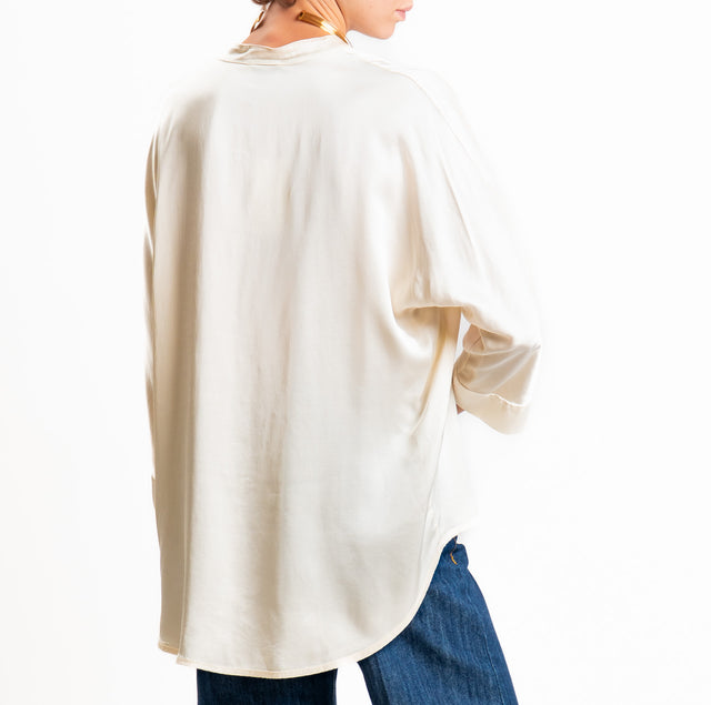 Motel-Camicia in satin collo coreana - burro