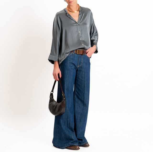 Motel-Camicia in satin collo coreana - piombo