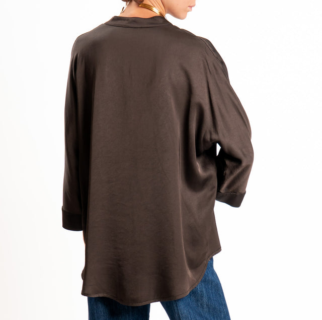 Motel-Camicia in satin collo coreana - moka