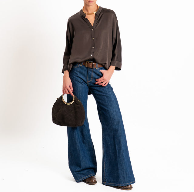 Motel-Camicia in satin collo coreana - moka