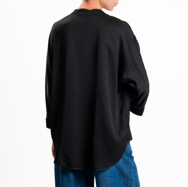 Motel-Camicia in satin collo coreana - nero