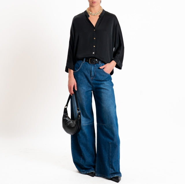 Motel-Camicia in satin collo coreana - nero