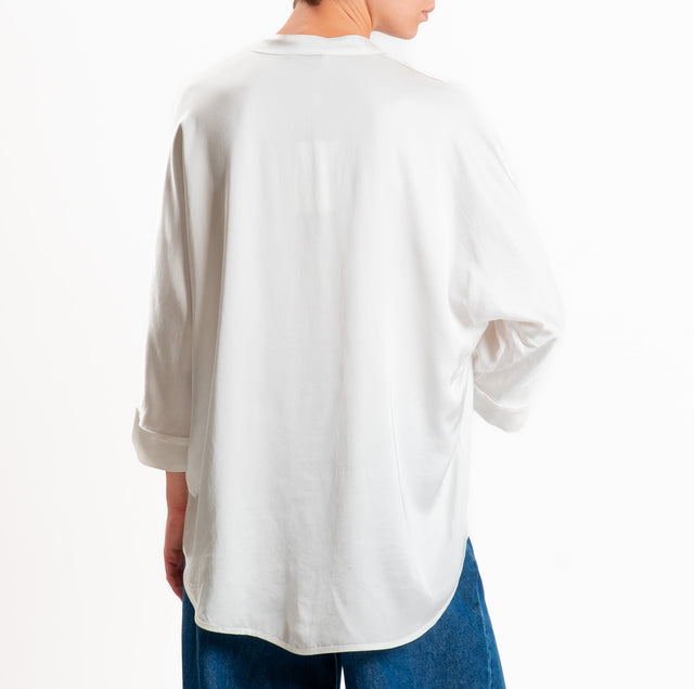 Motel-Camicia in satin collo coreana - latte