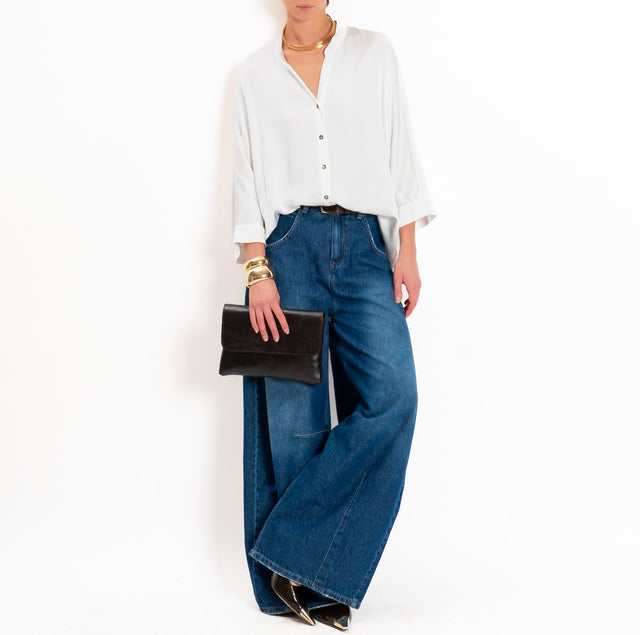Motel-Camicia in satin collo coreana - latte