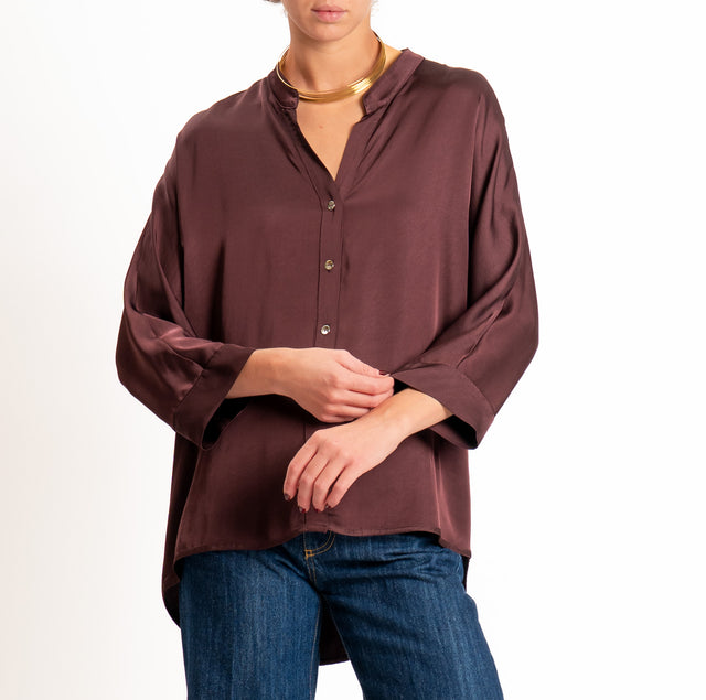 Motel-Camicia in satin collo coreana - burgundy