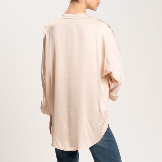 Motel-Camicia satin bottoni dorati - cipria