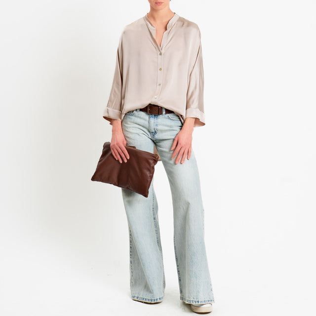Motel-Camicia collo coreana over in satin - avena