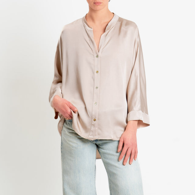 Motel-Camicia collo coreana over in satin - avena