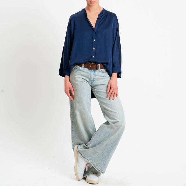 Motel-Camicia collo coreana over in satin - blu