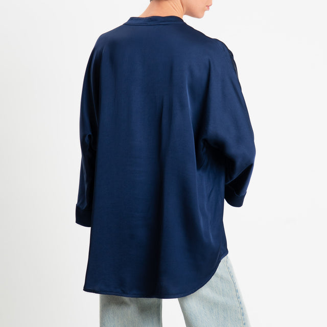 Motel-Camicia collo coreana over in satin - blu