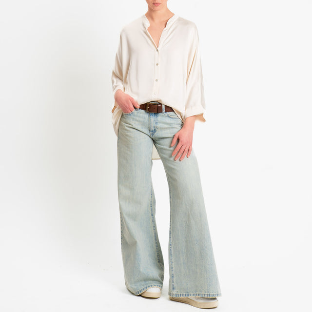 Motel-Camicia collo coreana over in satin - burro