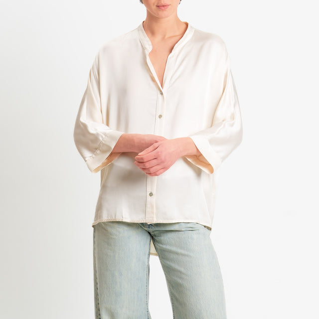 Motel-Camicia collo coreana over in satin - burro