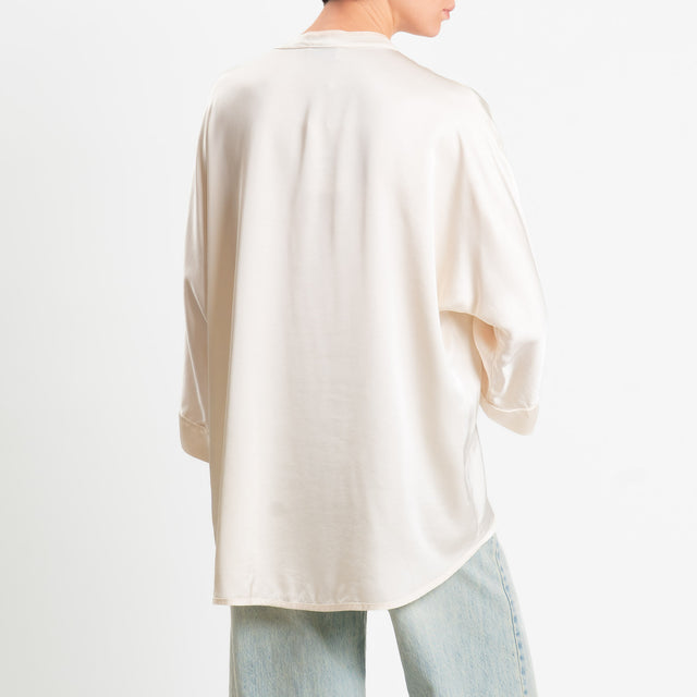 Motel-Camicia collo coreana over in satin - burro