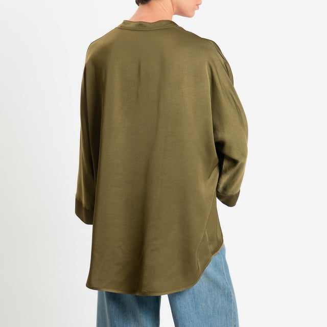 Motel-Camicia collo coreana over in satin - militare