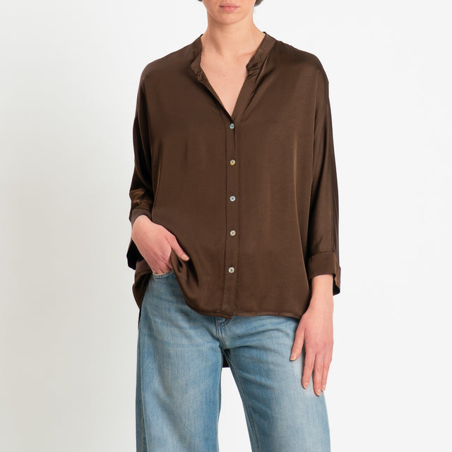Motel-Camicia collo coreana over in satin - caffe'