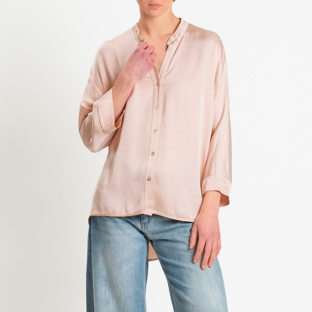 Motel-Camicia collo coreana over in satin - rosa