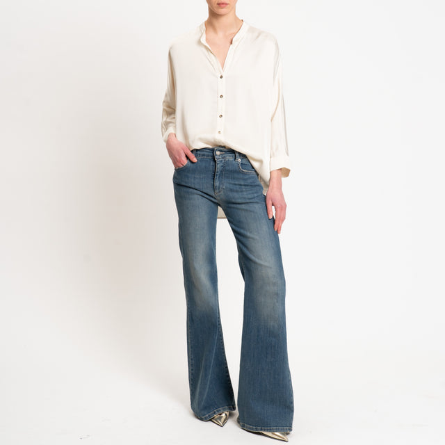 Motel-Camicia satin bottoni dorati - burro