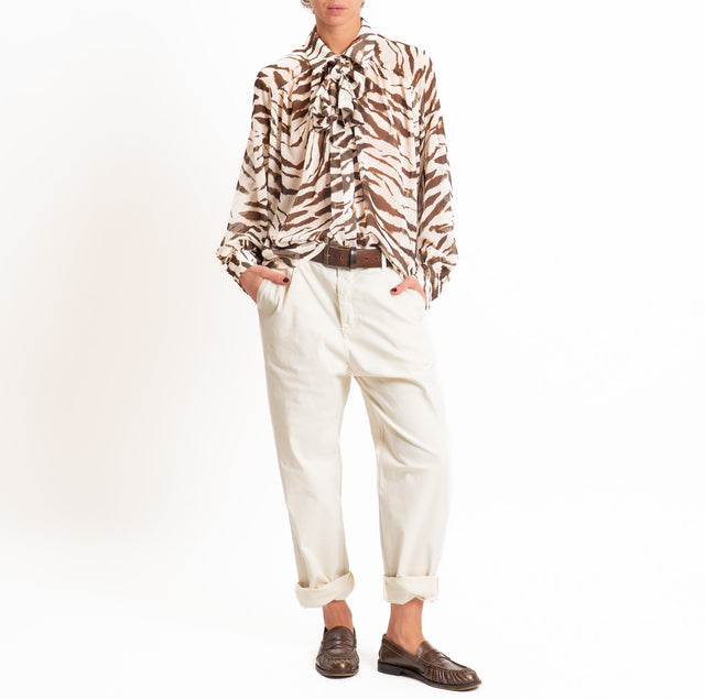 Motel-Camicia fantasia con fiocco - zebrato burro/moro