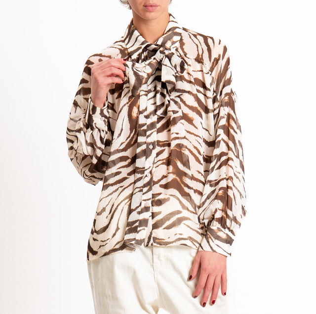 Motel-Camicia fantasia con fiocco - zebrato burro/moro
