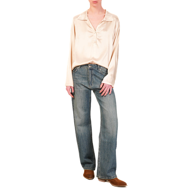 Motel-Blusa chester in satin elasticizzato - cipria