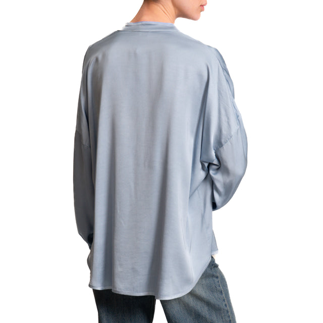 Motel-Camicia satin collo coreana - cielo