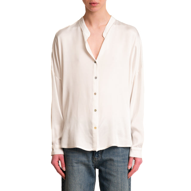 Motel-Camicia satin collo coreana - latte