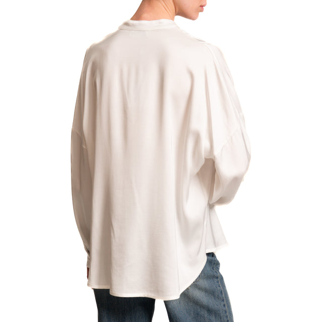 Motel-Camicia satin collo coreana - latte