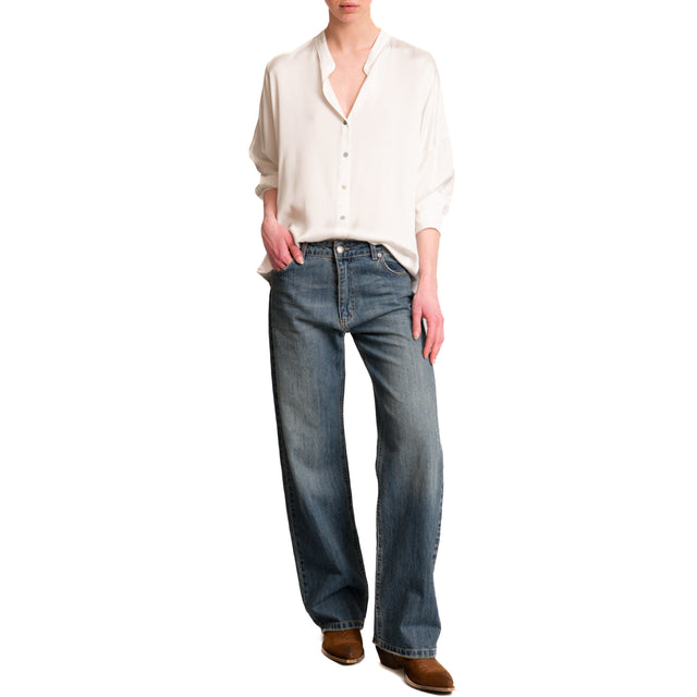 Motel-Camicia satin collo coreana - latte