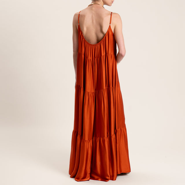 Motel-Abito in satin bretelle regolabili con balze - rust
