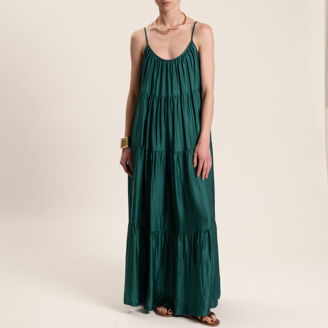 Motel-Abito in satin bretelle regolabili con balze - verde