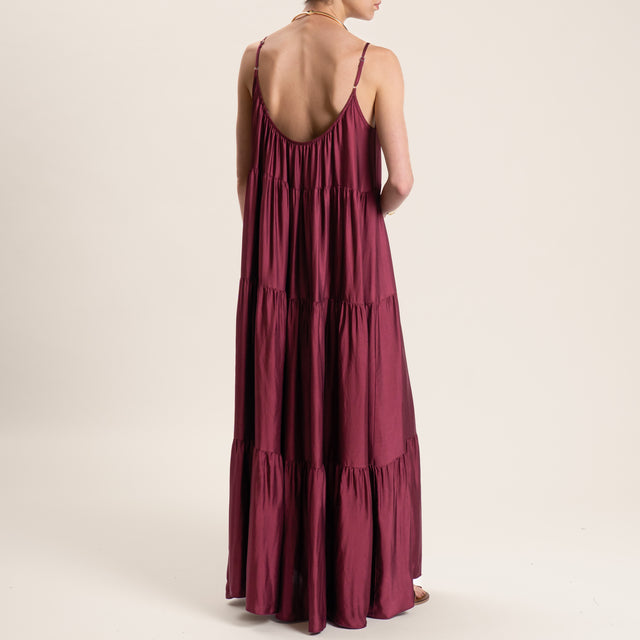 Motel-Abito in satin bretelle regolabili con balze - vino