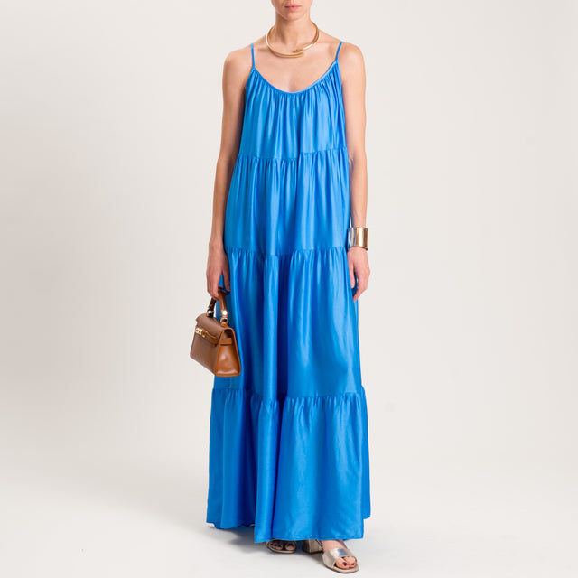 Motel-Abito in satin bretelle regolabili con balze - azzurro
