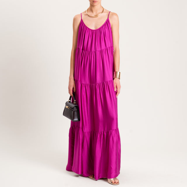 Motel-Abito in satin bretelle regolabili con balze - berry