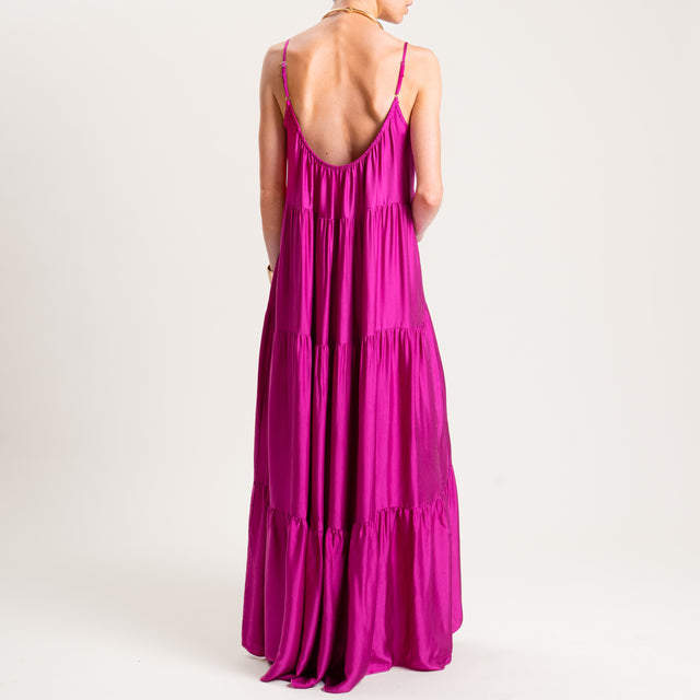 Motel-Abito in satin bretelle regolabili con balze - berry