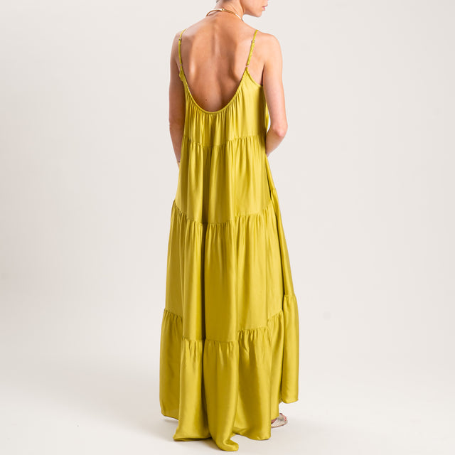 Motel-Abito in satin bretelle regolabili con balze - cedro