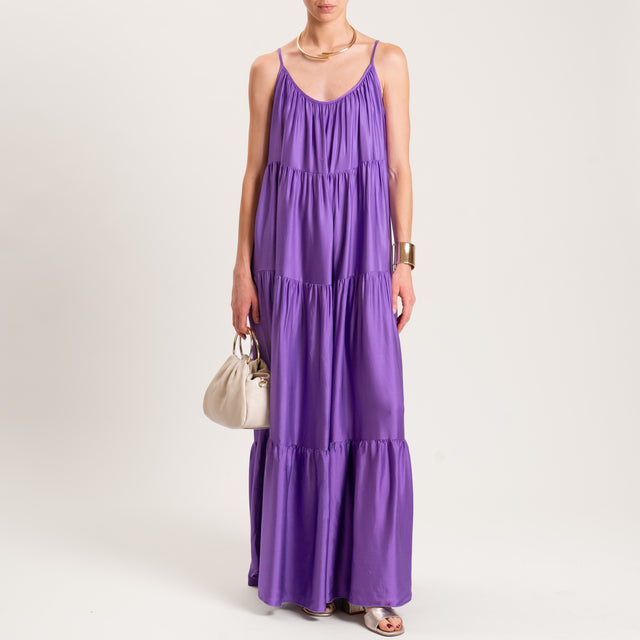 Motel-Abito in satin bretelle regolabili con balze - glicine